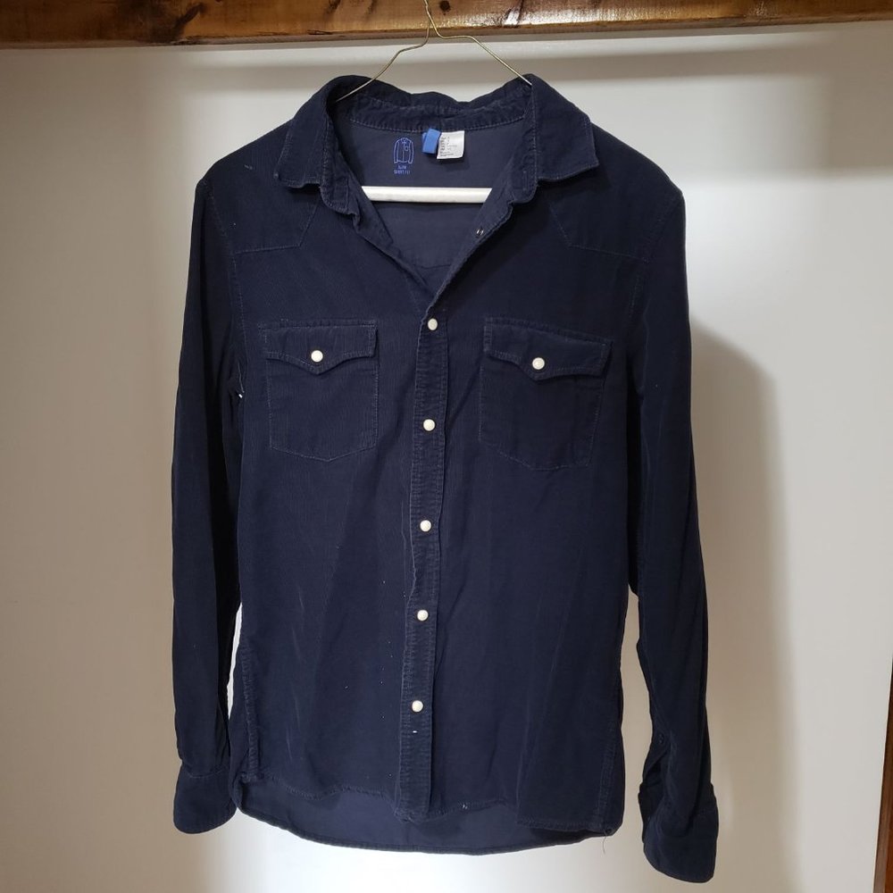 Divided Slim Fit Dark Navy Corduroy Western Shirt Men's Small